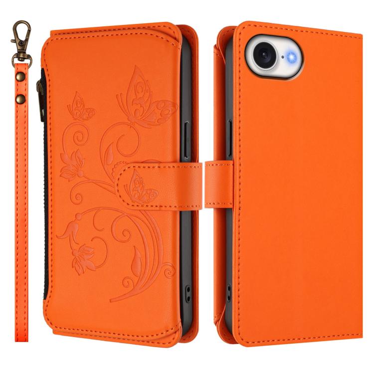 For iPhone 17e / 16e Butterfly Love Flower Multi-card Zipper Wallet Leather Phone Case