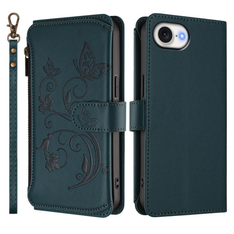 For iPhone 17e / 16e Butterfly Love Flower Multi-card Zipper Wallet Leather Phone Case