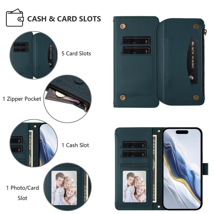 For iPhone 16 Pro Max Butterfly Love Flower Multi-card Zipper Wallet Leather Phone Case