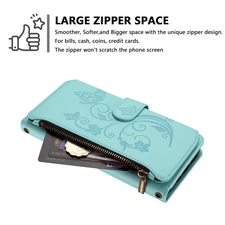 For iPhone 16 Pro Max Butterfly Love Flower Multi-card Zipper Wallet Leather Phone Case