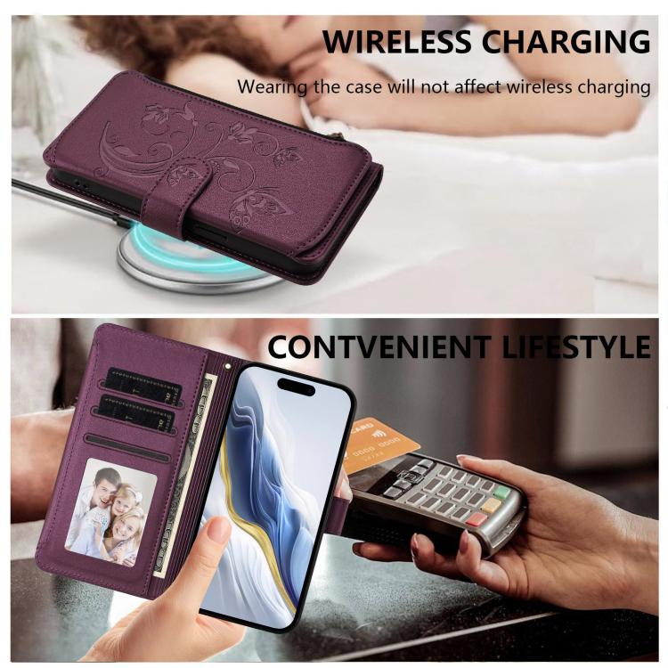 For iPhone 16 Pro Butterfly Love Flower Multi-card Zipper Wallet Leather Phone Case