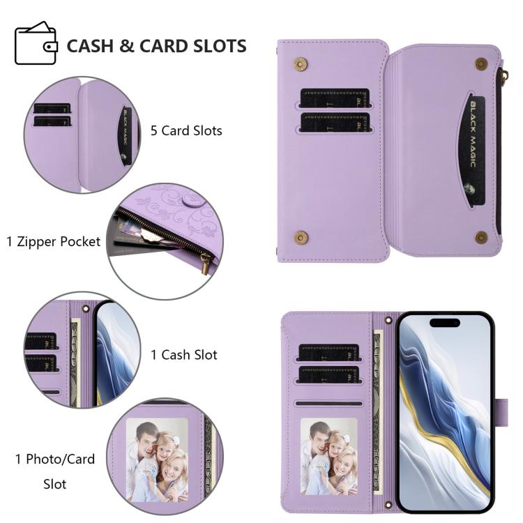 For iPhone 16 Plus Butterfly Love Flower Multi-card Zipper Wallet Leather Phone Case