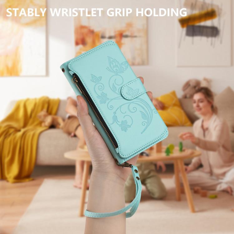 For iPhone 16 Butterfly Love Flower Multi-card Zipper Wallet Leather Phone Case