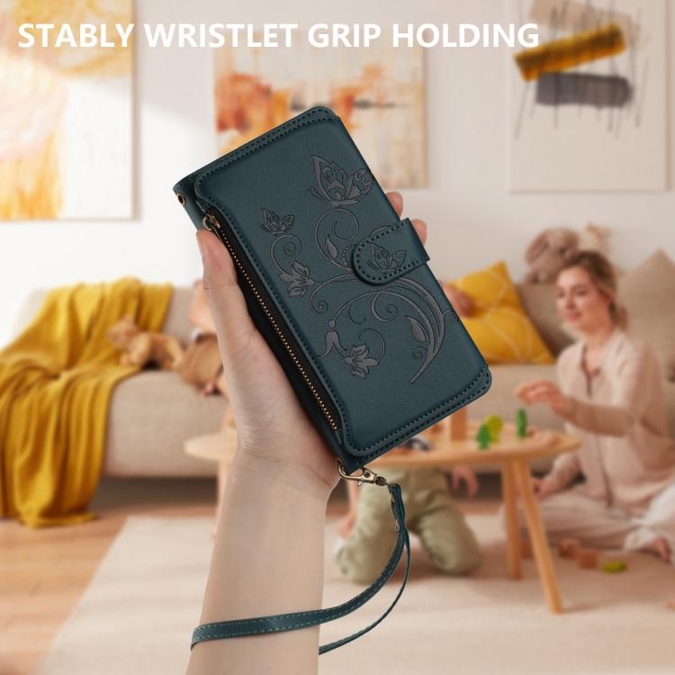 For iPhone 14 Pro Butterfly Love Flower Multi-card Zipper Wallet Leather Phone Case