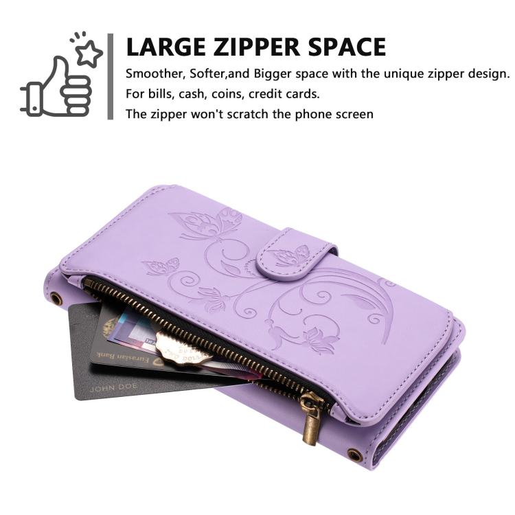 For iPhone 14 Pro Butterfly Love Flower Multi-card Zipper Wallet Leather Phone Case