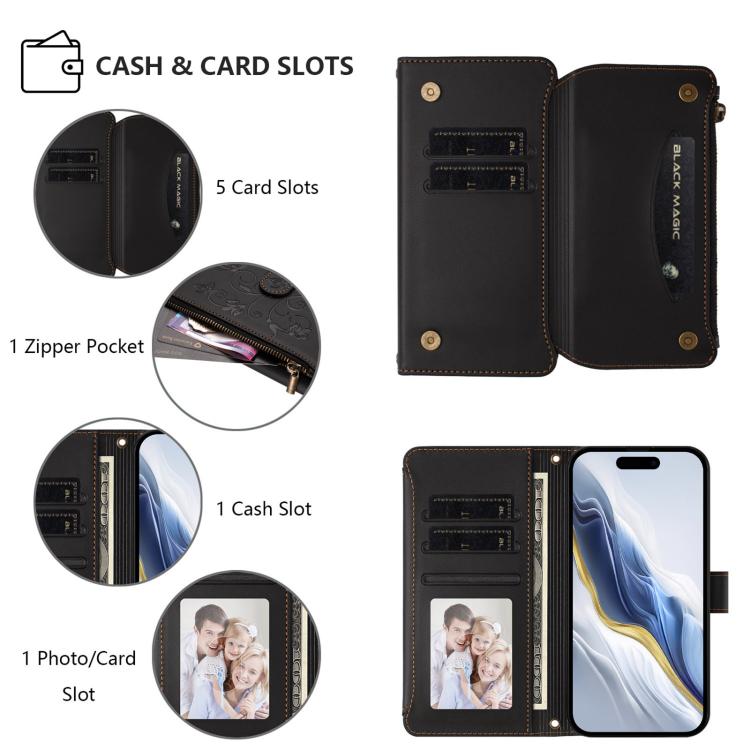 For iPhone 14 Pro Max Butterfly Love Flower Multi-card Zipper Wallet Leather Phone Case