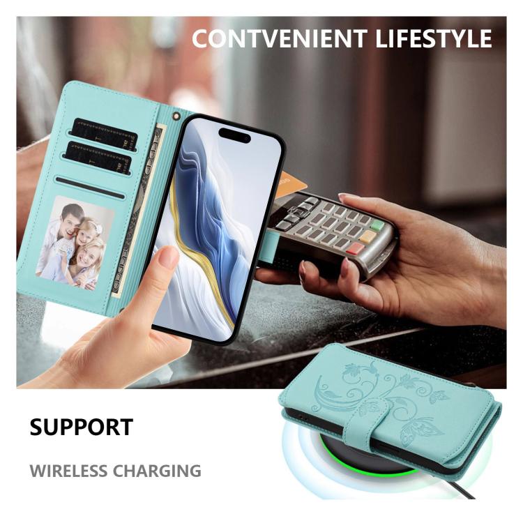 For iPhone 14 Pro Max Butterfly Love Flower Multi-card Zipper Wallet Leather Phone Case