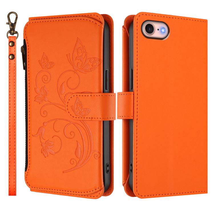 For iPhone 7 / 8 / SE 2022 Butterfly Love Flower Multi-card Zipper Wallet Leather Phone Case