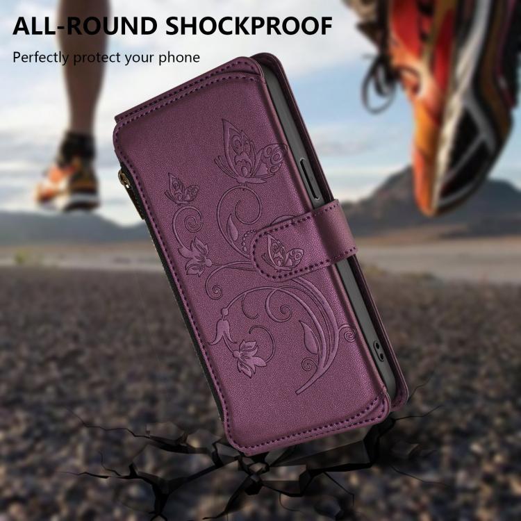 For iPhone 13 Pro Max Butterfly Love Flower Multi-card Zipper Wallet Leather Phone Case