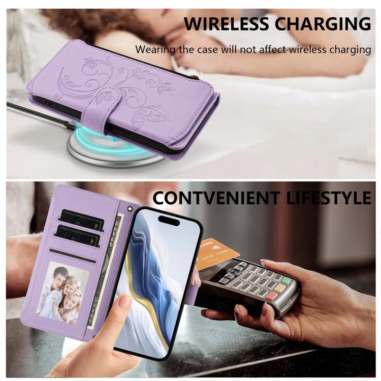 For iPhone 13 Pro Butterfly Love Flower Multi-card Zipper Wallet Leather Phone Case