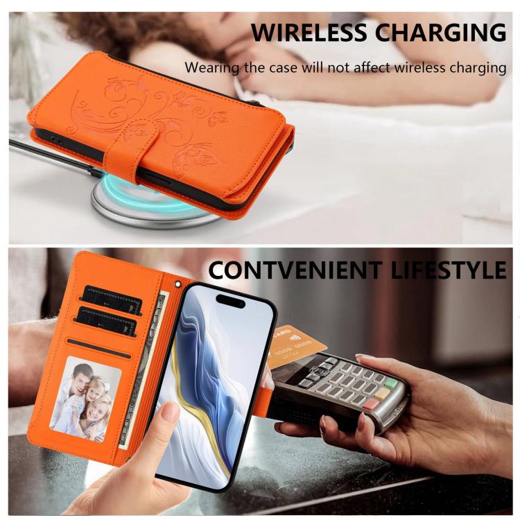 For iPhone 13 mini Butterfly Love Flower Multi-card Zipper Wallet Leather Phone Case