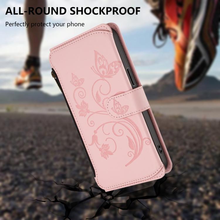 For iPhone 13 mini Butterfly Love Flower Multi-card Zipper Wallet Leather Phone Case