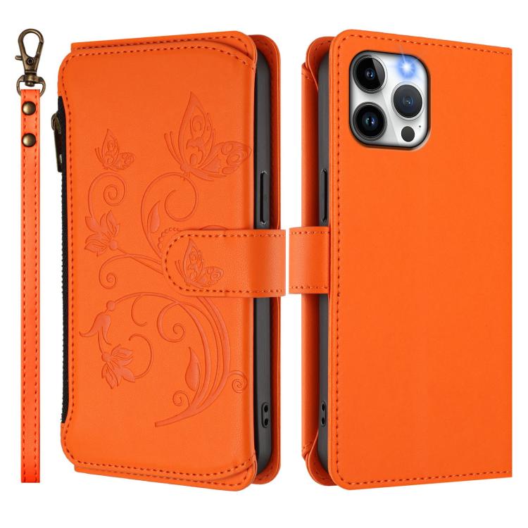 For iPhone 12 Pro Max Butterfly Love Flower Multi-card Zipper Wallet Leather Phone Case