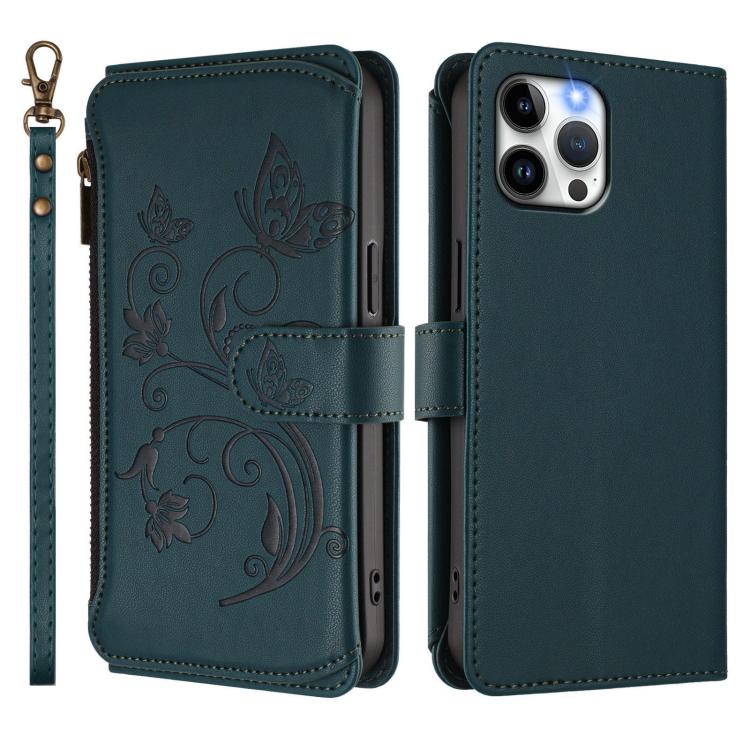 For iPhone 12 Pro Max Butterfly Love Flower Multi-card Zipper Wallet Leather Phone Case