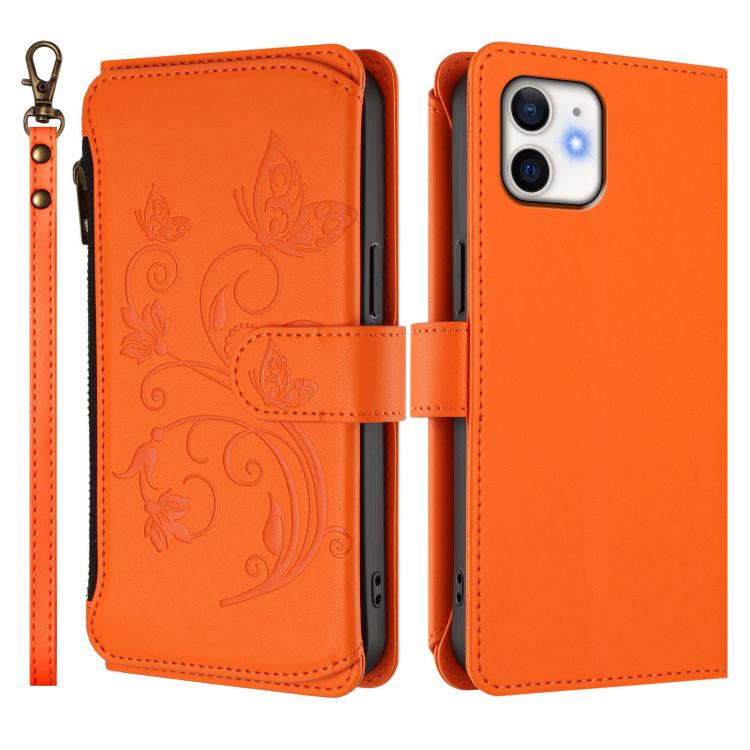 For iPhone 12 mini Butterfly Love Flower Multi-card Zipper Wallet Leather Phone Case