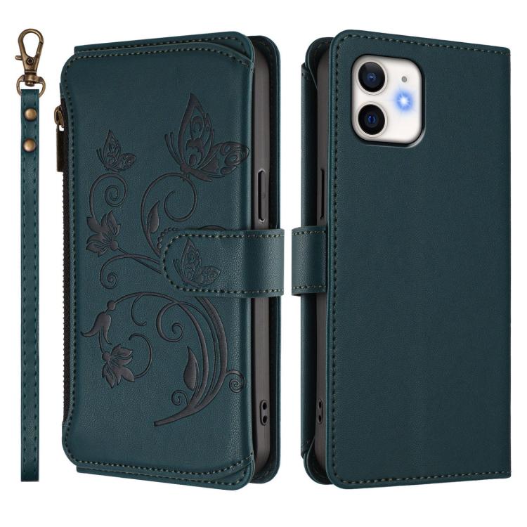 For iPhone 12 mini Butterfly Love Flower Multi-card Zipper Wallet Leather Phone Case