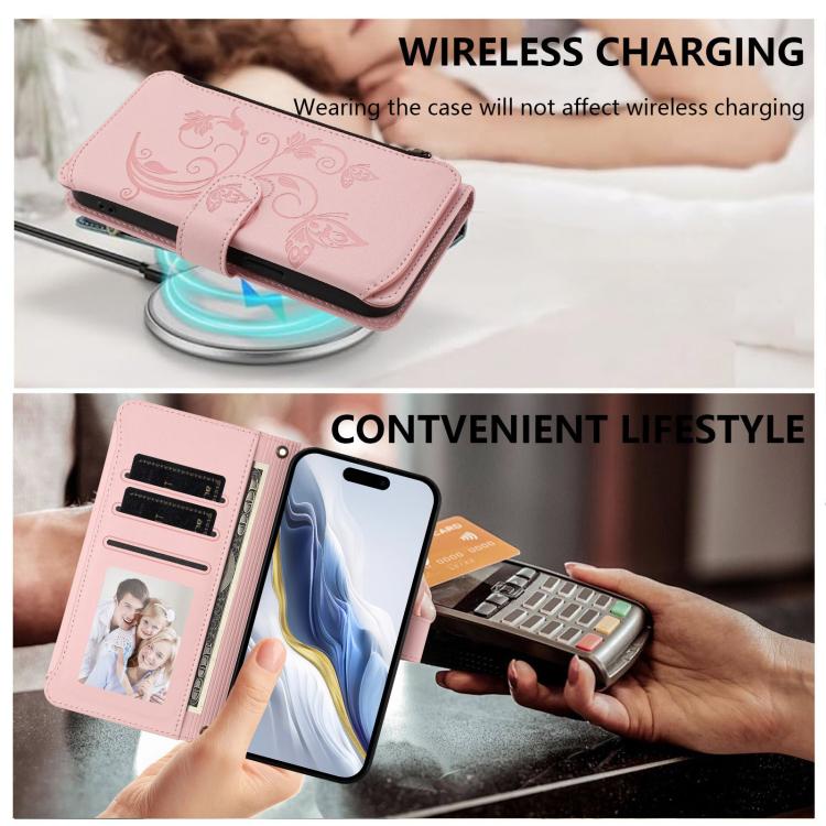 For iPhone 12 mini Butterfly Love Flower Multi-card Zipper Wallet Leather Phone Case