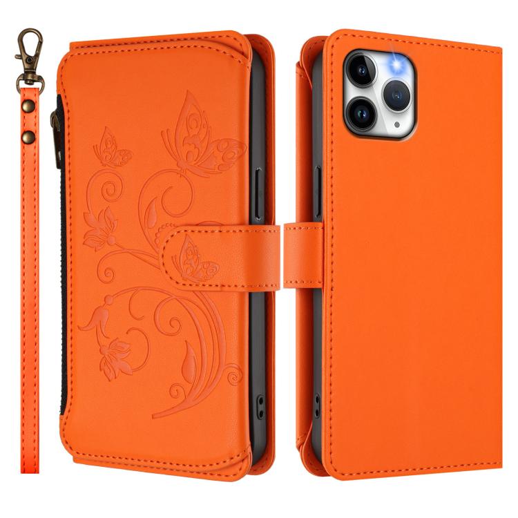 For iPhone 11 Pro Max Butterfly Love Flower Multi-card Zipper Wallet Leather Phone Case