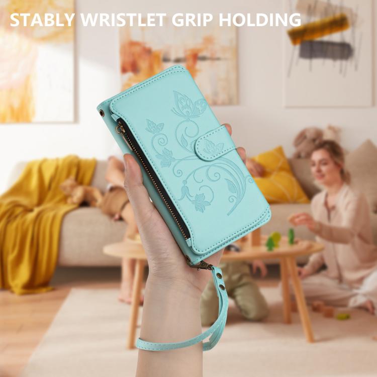 For iPhone 11 Pro Max Butterfly Love Flower Multi-card Zipper Wallet Leather Phone Case