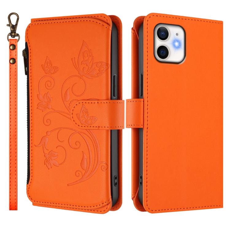 For iPhone 11 Butterfly Love Flower Multi-card Zipper Wallet Leather Phone Case