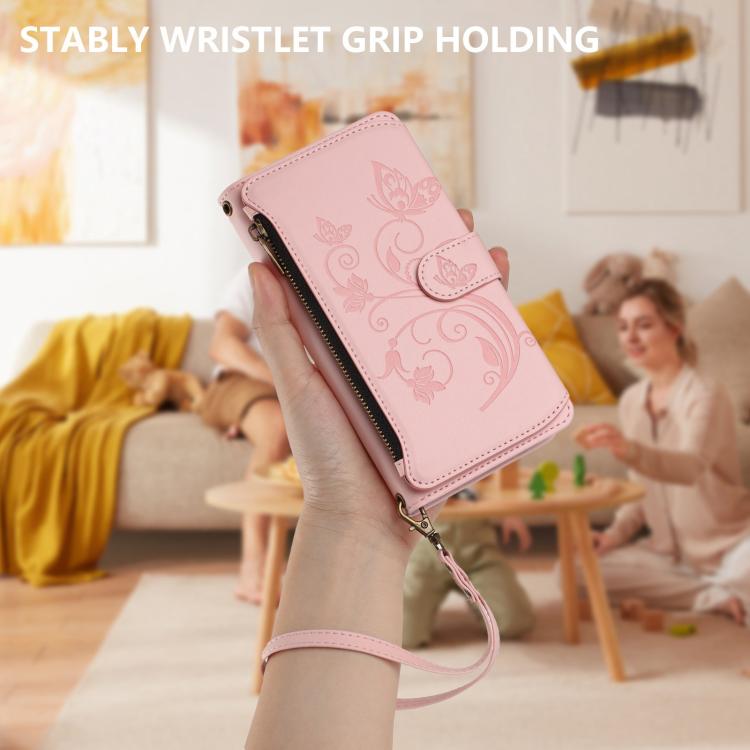 For iPhone 11 Butterfly Love Flower Multi-card Zipper Wallet Leather Phone Case