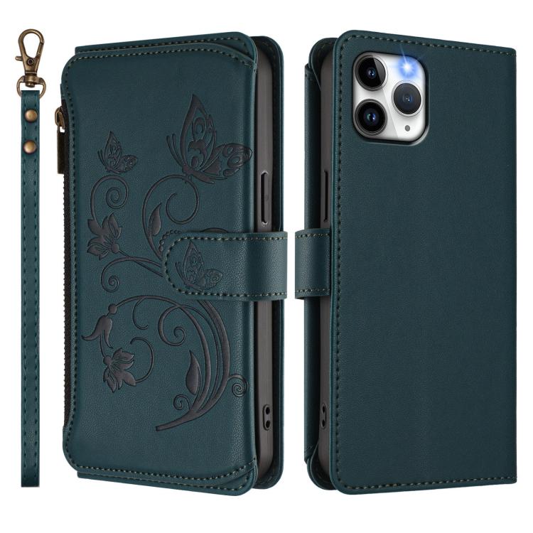 For iPhone 11 Pro Butterfly Love Flower Multi-card Zipper Wallet Leather Phone Case