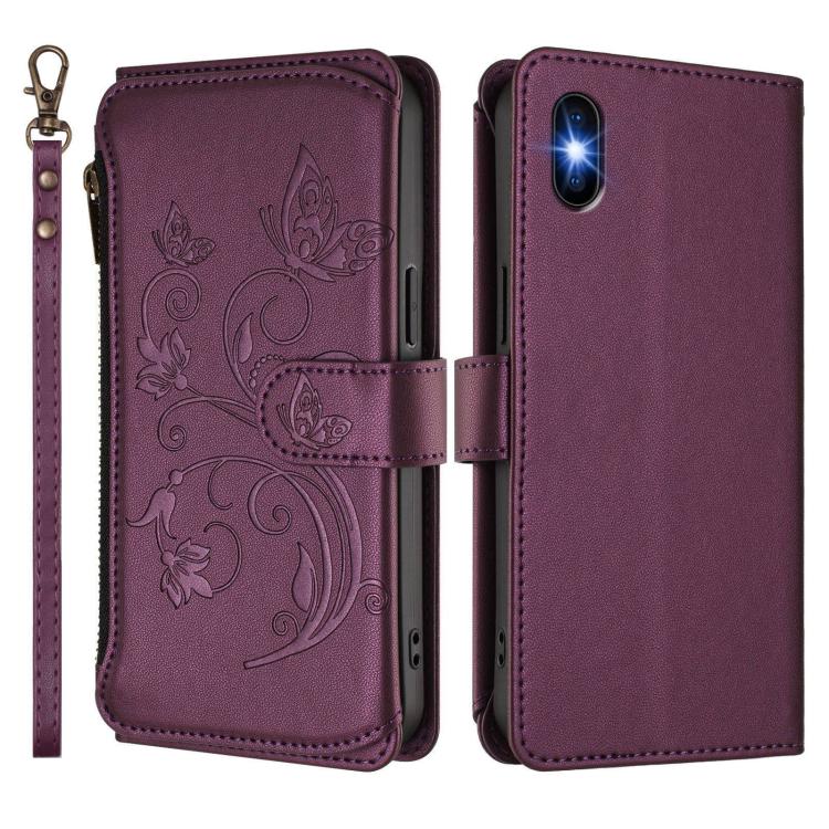 For iPhone X / XS Butterfly Love Flower Multi-card Zipper Wallet Leather Phone Case