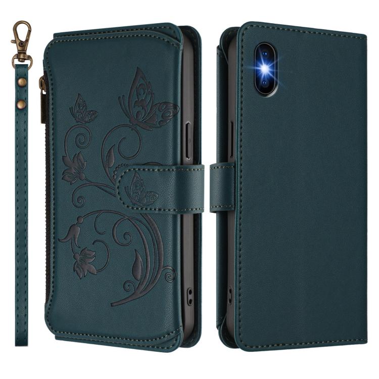 For iPhone X / XS Butterfly Love Flower Multi-card Zipper Wallet Leather Phone Case