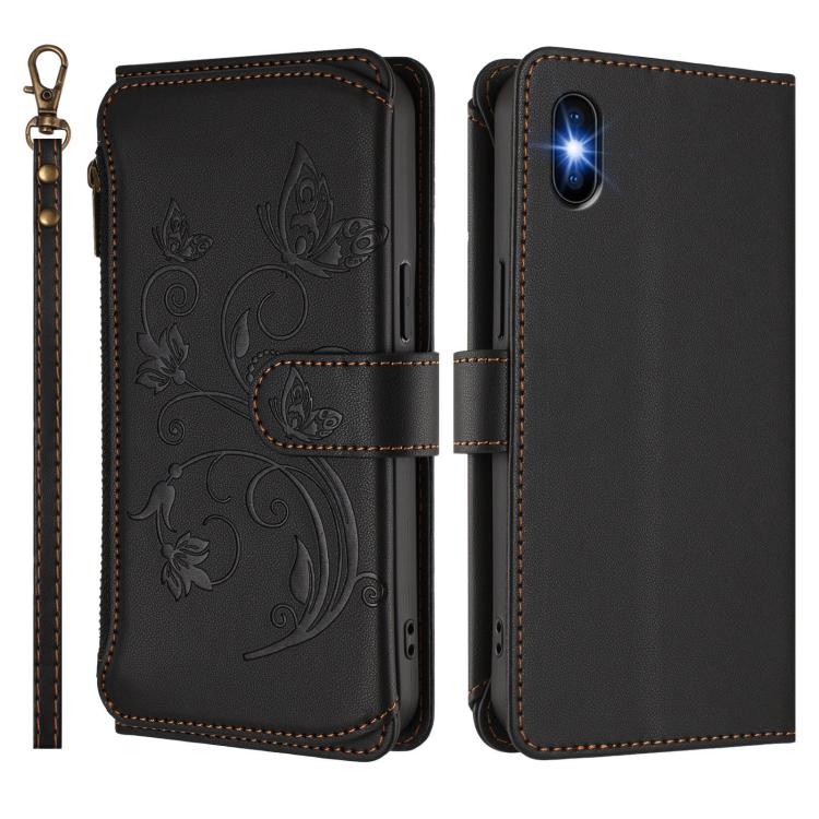 For iPhone X / XS Butterfly Love Flower Multi-card Zipper Wallet Leather Phone Case