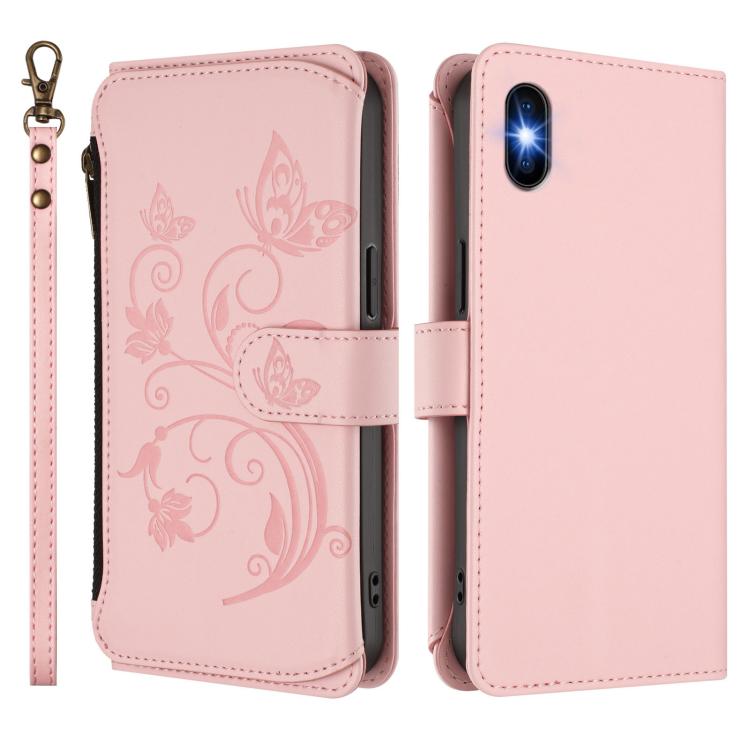 For iPhone X / XS Butterfly Love Flower Multi-card Zipper Wallet Leather Phone Case
