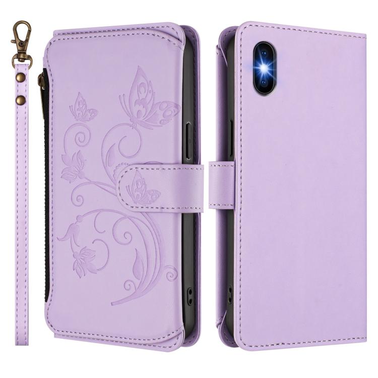 For iPhone X / XS Butterfly Love Flower Multi-card Zipper Wallet Leather Phone Case