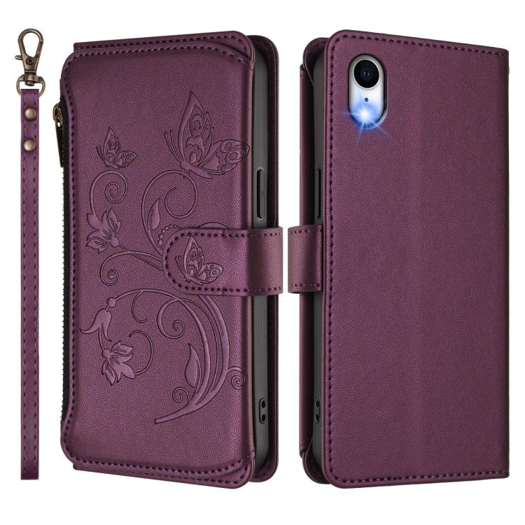 For iPhone XR Butterfly Love Flower Multi-card Zipper Wallet Leather Phone Case