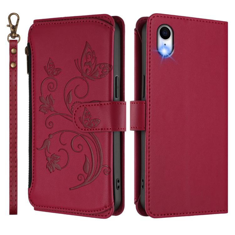 For iPhone XR Butterfly Love Flower Multi-card Zipper Wallet Leather Phone Case