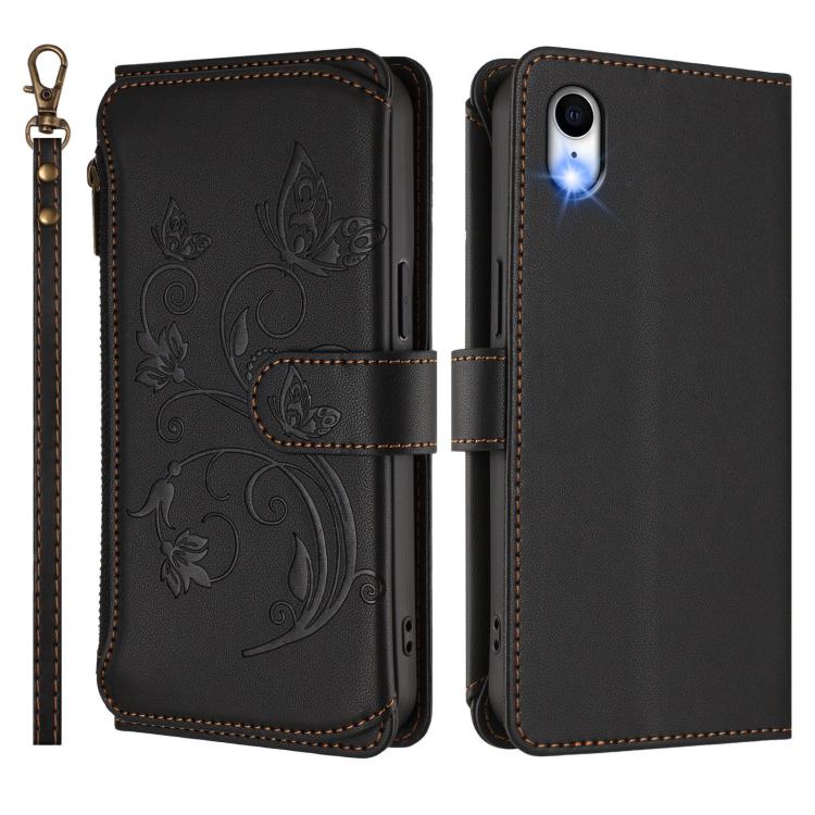For iPhone XR Butterfly Love Flower Multi-card Zipper Wallet Leather Phone Case
