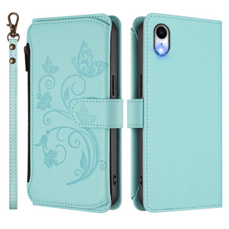 For iPhone XR Butterfly Love Flower Multi-card Zipper Wallet Leather Phone Case