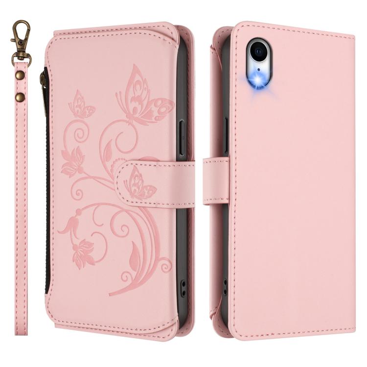 For iPhone XR Butterfly Love Flower Multi-card Zipper Wallet Leather Phone Case