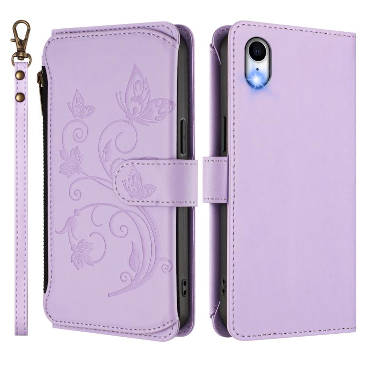 For iPhone XR Butterfly Love Flower Multi-card Zipper Wallet Leather Phone Case