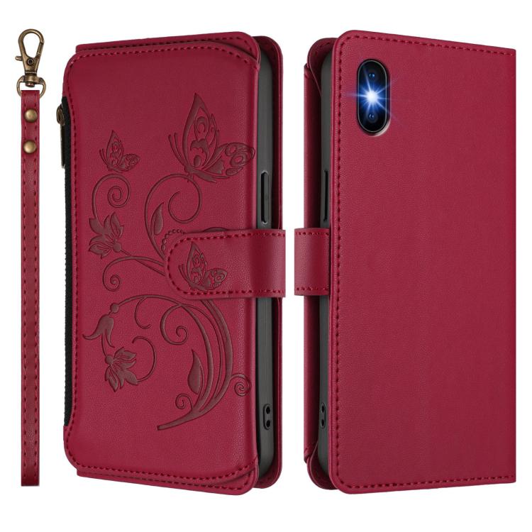 For iPhone XS Max Butterfly Love Flower Multi-card Zipper Wallet Leather Phone Case