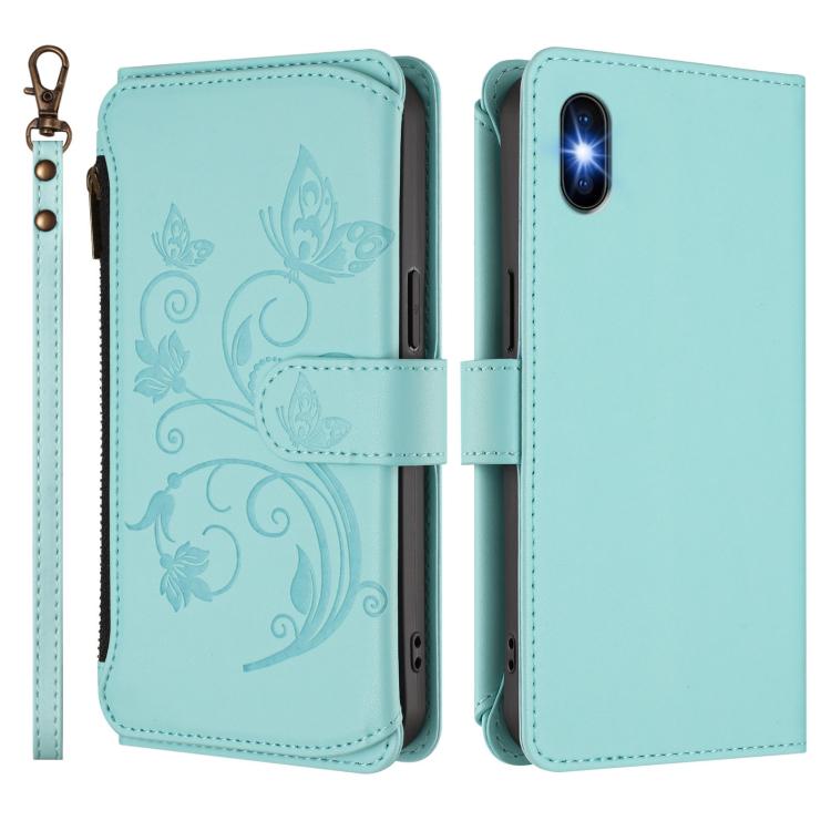 For iPhone XS Max Butterfly Love Flower Multi-card Zipper Wallet Leather Phone Case
