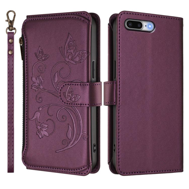 For iPhone 7 Plus / 8 Plus Butterfly Love Flower Multi-card Zipper Wallet Leather Phone Case