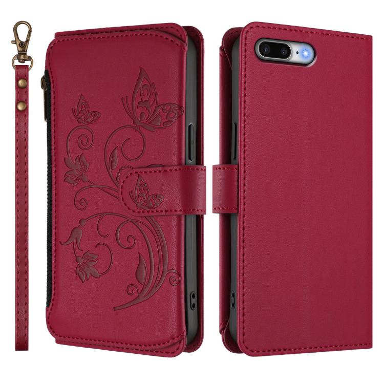 For iPhone 7 Plus / 8 Plus Butterfly Love Flower Multi-card Zipper Wallet Leather Phone Case