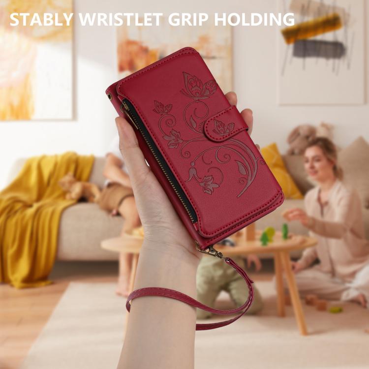 For iPhone 7 Plus / 8 Plus Butterfly Love Flower Multi-card Zipper Wallet Leather Phone Case