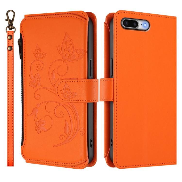 For iPhone 7 Plus / 8 Plus Butterfly Love Flower Multi-card Zipper Wallet Leather Phone Case