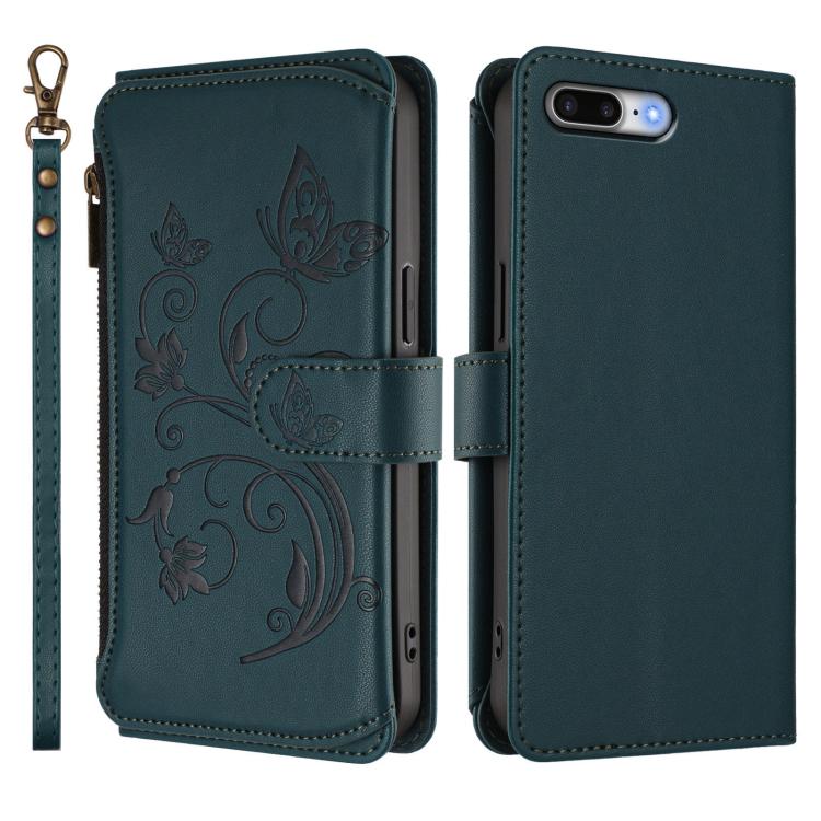 For iPhone 7 Plus / 8 Plus Butterfly Love Flower Multi-card Zipper Wallet Leather Phone Case
