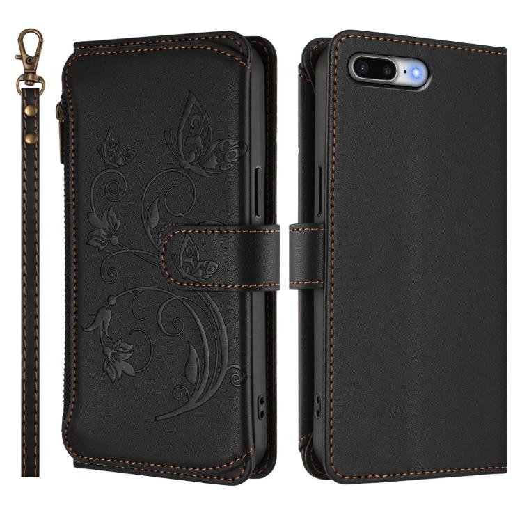For iPhone 7 Plus / 8 Plus Butterfly Love Flower Multi-card Zipper Wallet Leather Phone Case