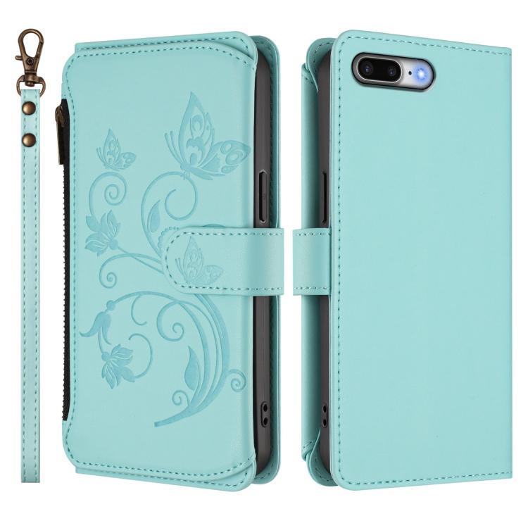 For iPhone 7 Plus / 8 Plus Butterfly Love Flower Multi-card Zipper Wallet Leather Phone Case