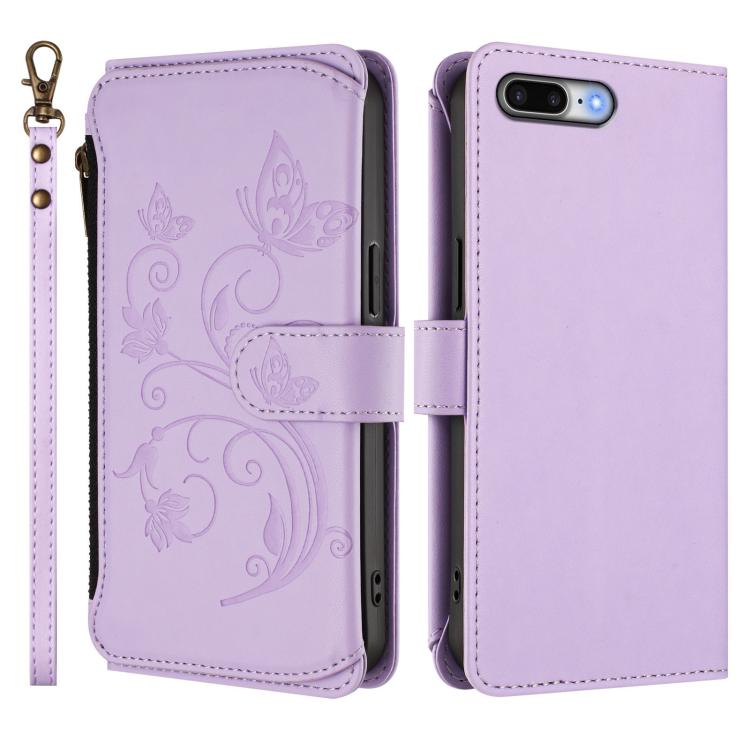 For iPhone 7 Plus / 8 Plus Butterfly Love Flower Multi-card Zipper Wallet Leather Phone Case