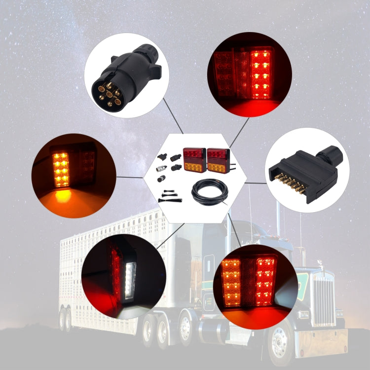 2 PCS Trailer / Truck D-type Square Shape 22LEDs Tail Light with License Plate Light Set