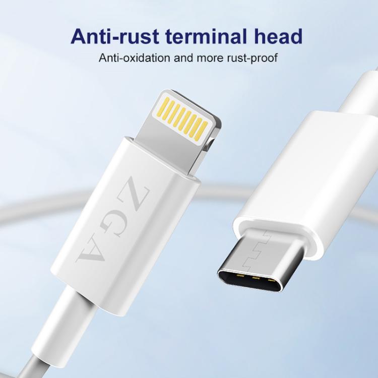 ZGA CB01 PD20W USB-C / Type-C to 8 Pin Fast Charging Data Cable, Length:1m - White