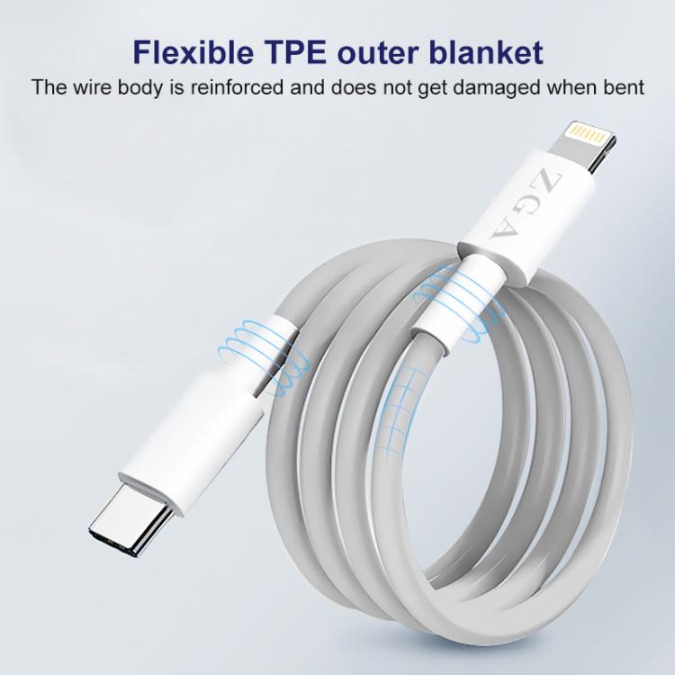 ZGA CB01 PD20W USB-C / Type-C to 8 Pin Fast Charging Data Cable, Length:1m - White